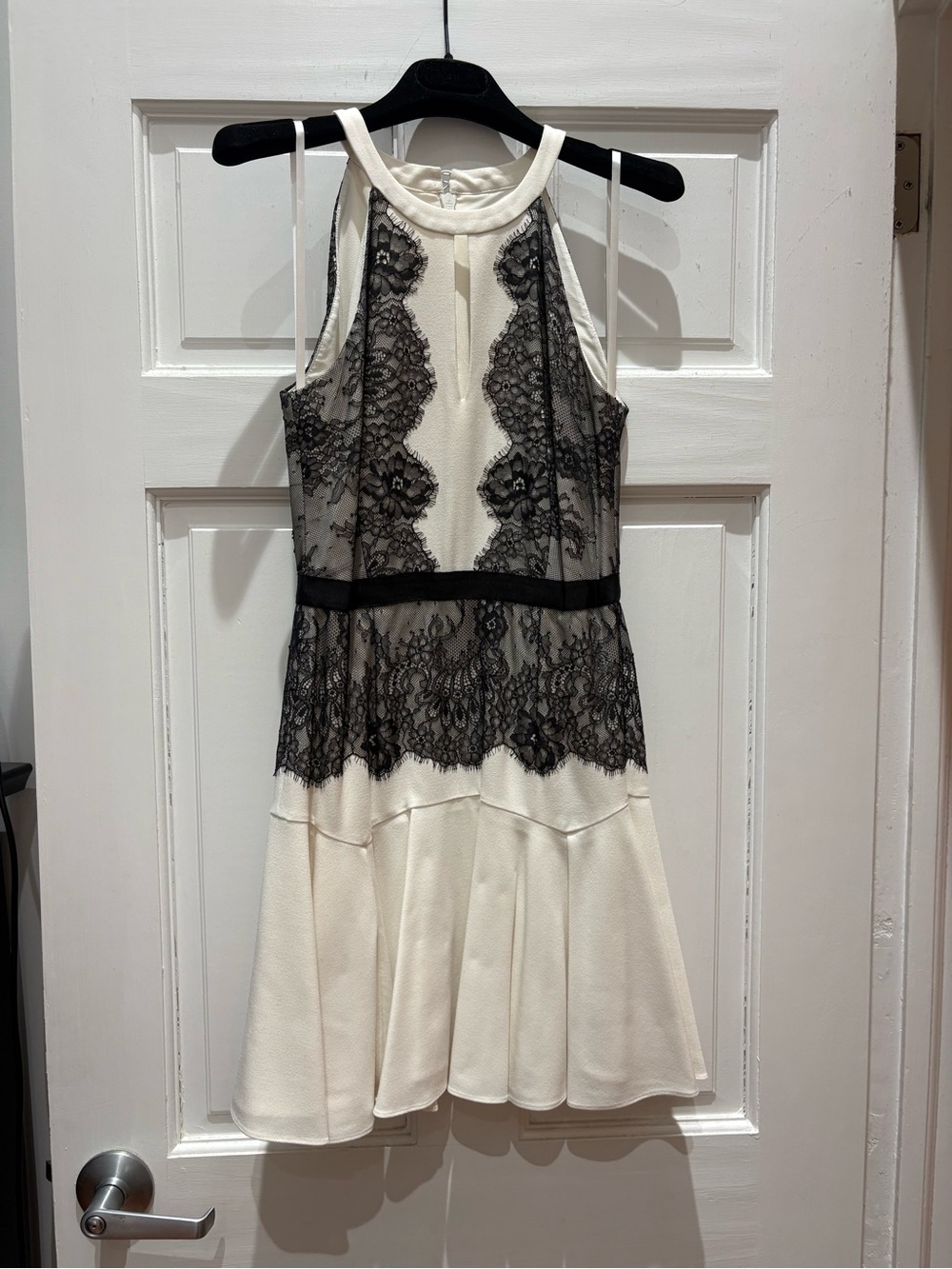 BCBGMaxAzria Ivory Dress with Black Lace Overlay - Picture 4 of 6